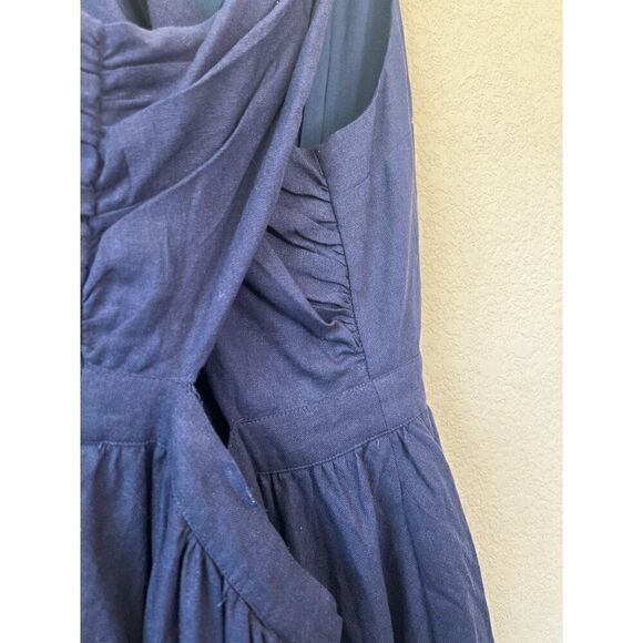 NWT! ModCloth Vintage Inspired Navy Blue Open Back Cross Strap Linen Dress Size - Picture 8 of 8